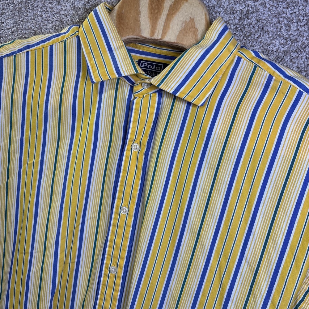 Polo Ralph Lauren Westerton Shirt Mens 2XLT Yellow Blue Striped Two-Ply Cotton